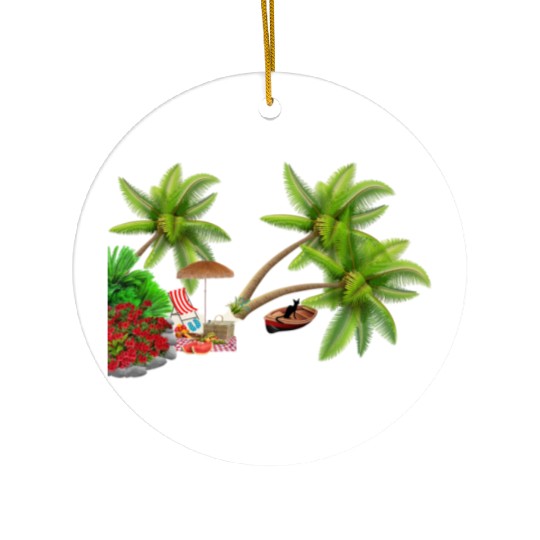 Tropical Island Paradise Scene Ceramic Ornaments