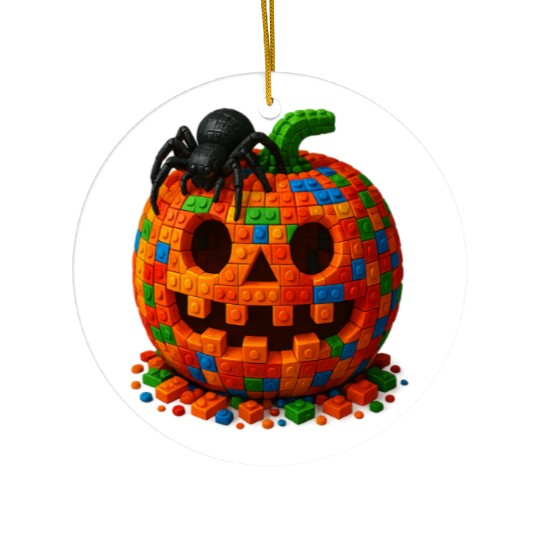 Master Builder Halloween Pumpkin and Spider Ceramic Ornaments