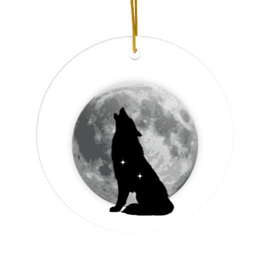 Wolf Howling at Full Moon Design Ceramic Ornaments