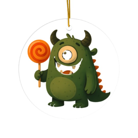 Whimsical Monster with Lollipop Ceramic Ornaments