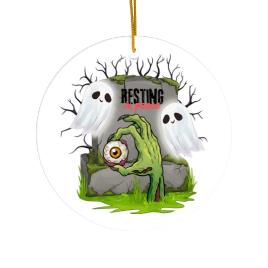 Spooky Graveyard with Ghosts and Eye Ceramic Ornaments