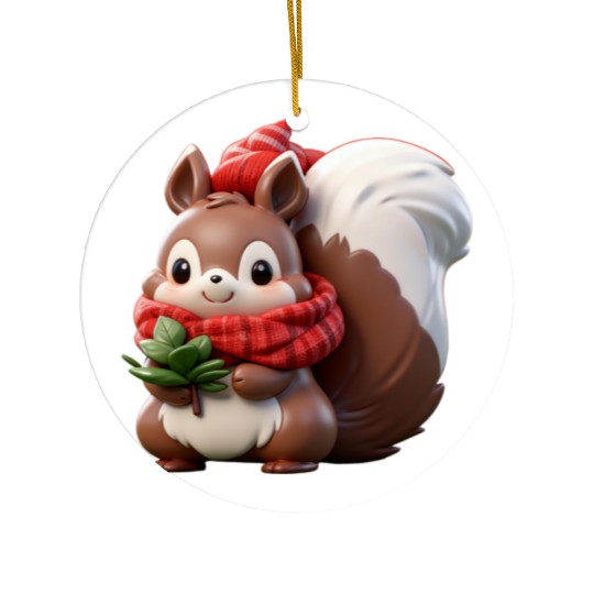 Festive Squirrel with Plaid Hat and Scarf Ceramic Ornaments