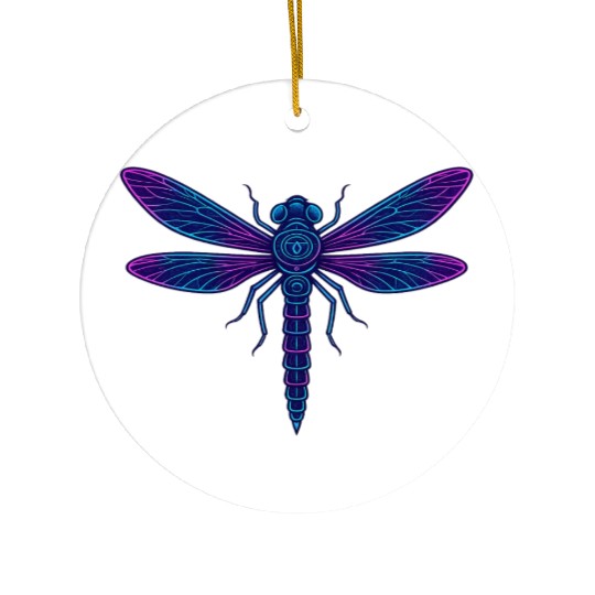 Neon Mythical Dragonfly Illustration Ceramic Ornaments