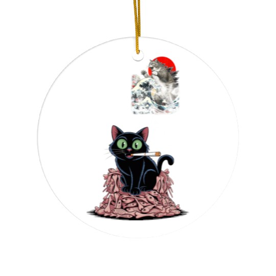 Black Cat Smoking Cigarette Catzilla Ceramic Ornaments