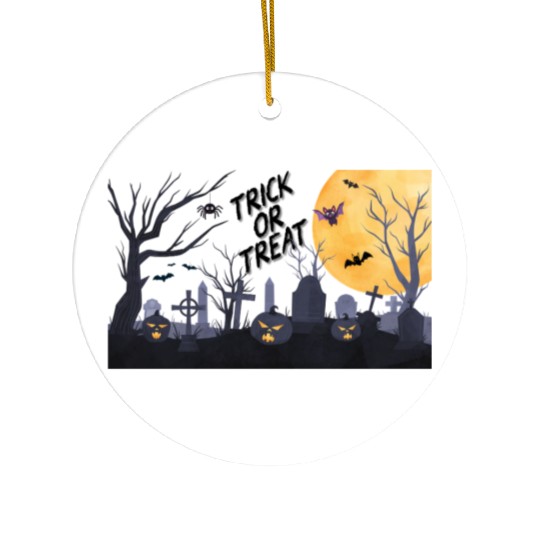Trick-or-Treat Pumpkin Graveyard Ceramic Ornaments