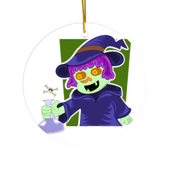 Playful Zombie Witch Cartoon Design Ceramic Ornaments