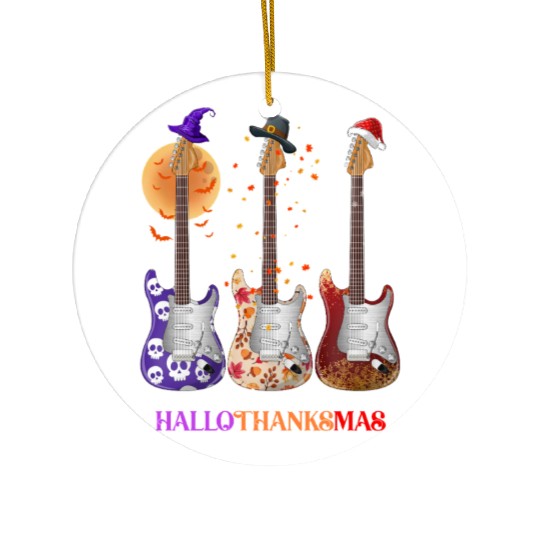 Happy HalloThanksMas Guitar  Ceramic Ornaments