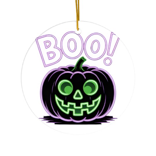 Neon Jack-O-Lantern Halloween Design Ceramic Ornaments