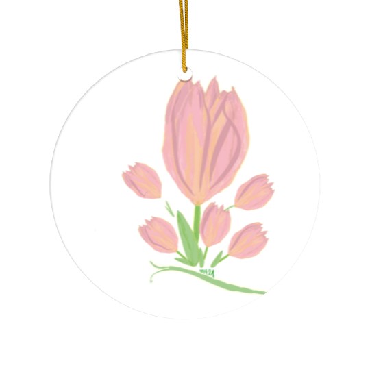 Elegant Pink Tulips  Illustration Ceramic Ornaments
