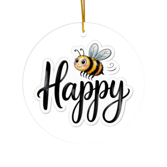 Whimsical Bee and Happy Text Artwork Ceramic Ornaments