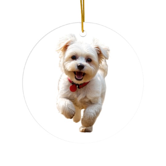 Joyful Puppy Run Illustration Ceramic Ornaments