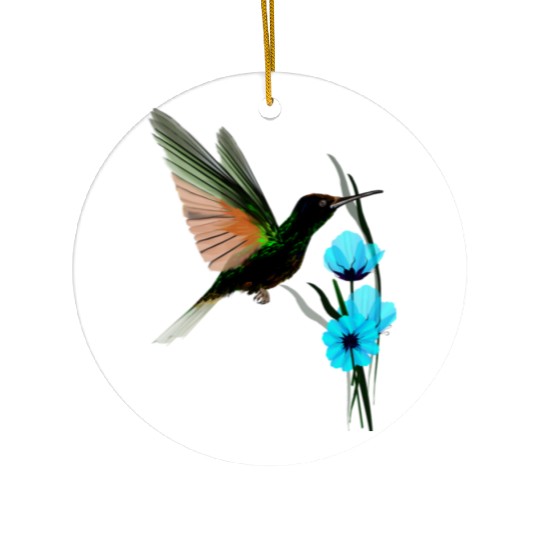 Green Hummingbird-Blue Flowers Ceramic Ornaments
