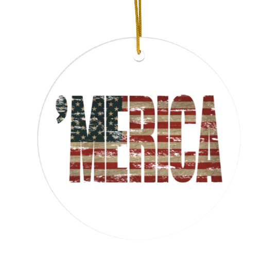 Vintage Distressed US Flag 'MERICA Ceramic Ornaments