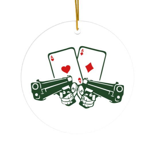 pistol poker card ace gun weapon revolve Ceramic Ornaments