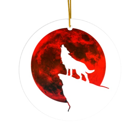 Howling wolf full blood moon space galaxy gift dog Ceramic Ornaments