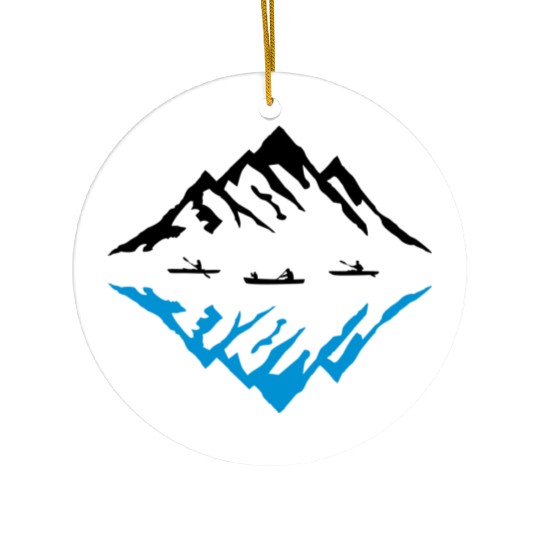 Canoe & Mountains, Reflection Ceramic Ornaments