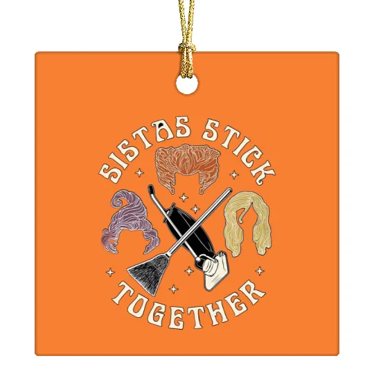 Disney Hocus Pocus Sistas Stick Together Ceramic Ornaments, Sanderson Sisters Halloween Ceramic Ornaments