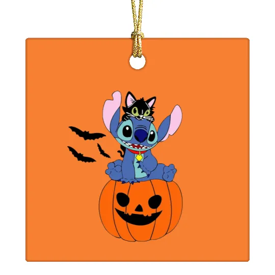 Stitch Pumpkin Ceramic Ornaments, Disney Ceramic Ornaments, Stitch Halloween Ceramic Ornaments, Disney Stitch Ceramic Ornaments