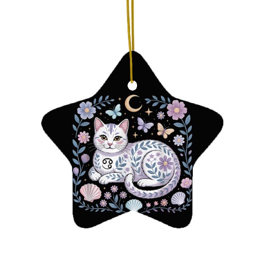 Cancer Zodiac Cat Mystical Art Ceramic Ornaments