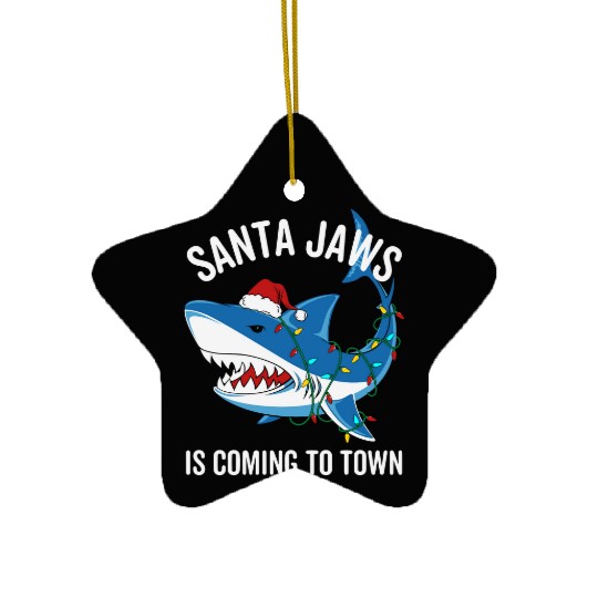 Santa Jaws Is Coming To Town Funny Christmas Shark Ceramic Ornaments