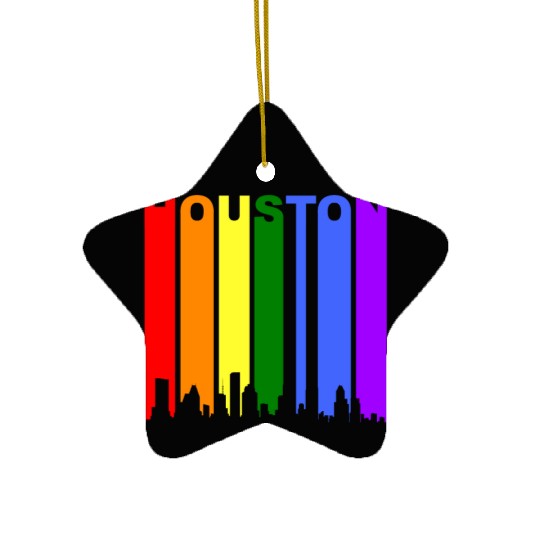 Houston Texas Rainbow Skyline LGBT Gay Pride Ceramic Ornaments