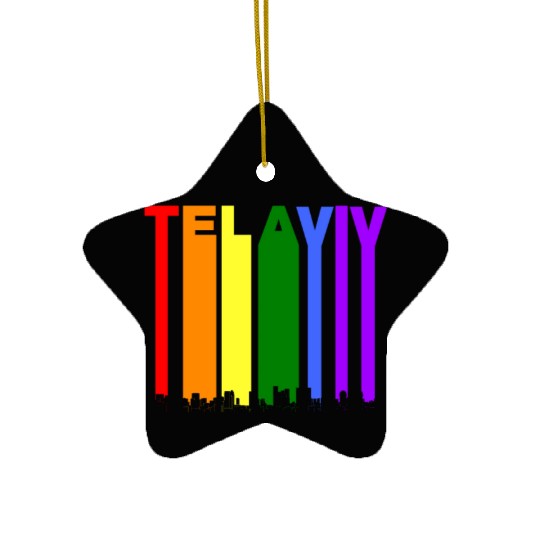 Tel Aviv Israel Skyline Rainbow LGBT Gay Pride Ceramic Ornaments