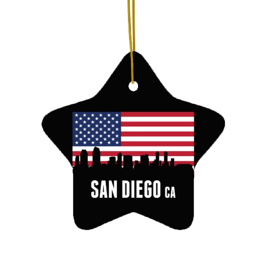 American Flag San Diego Skyline Ceramic Ornaments