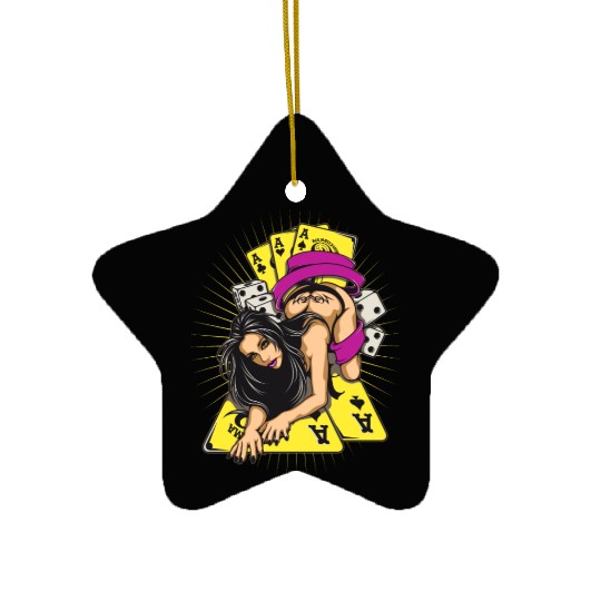 Sexy-girl-cards-aces-poker-game-cartoon Ceramic Ornaments