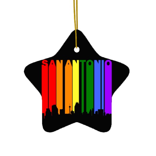 San Antonio Texas Gay Pride Rainbow Skyline Ceramic Ornaments