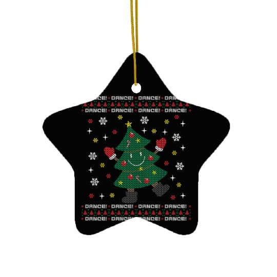 Holiday Ugly Christmas Sweater DANCING XMAS TREE Ceramic Ornaments