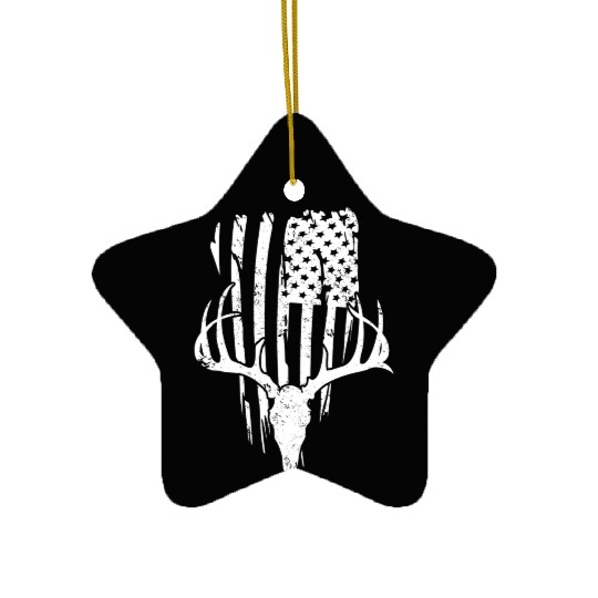 Deer Hunting American Flag Patriotic America Gift Ceramic Ornaments