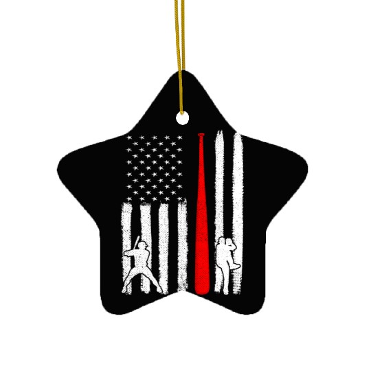 Baseball Pitcher Batter American Flag 4th of July Ceramic Ornaments