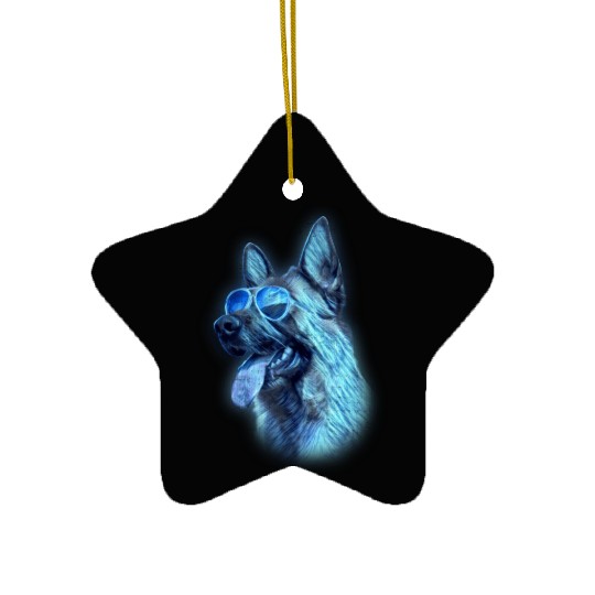 German Shepherd Colorful Neon Dog Sunglasses Ceramic Ornaments