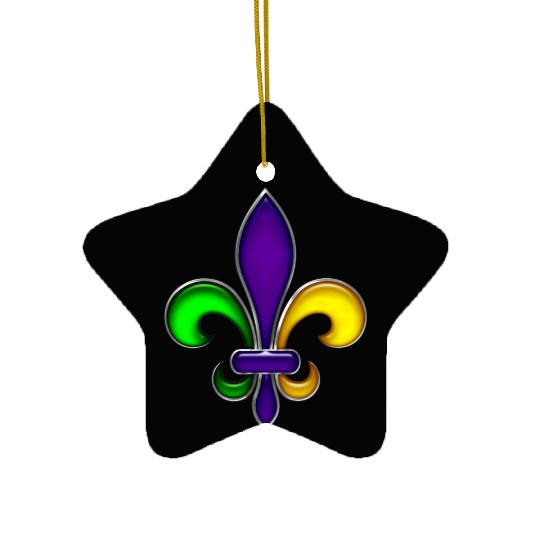Fleur De Lis Mardi Gras Glossy Lily Ceramic Ornaments