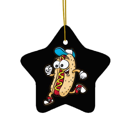 Happy RUNNING HOTDOG BUN Fast Food Marathon Ceramic Ornaments