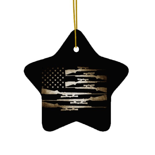 product With Gun - USA Flag - Shooter Gifts Ceramic Ornaments