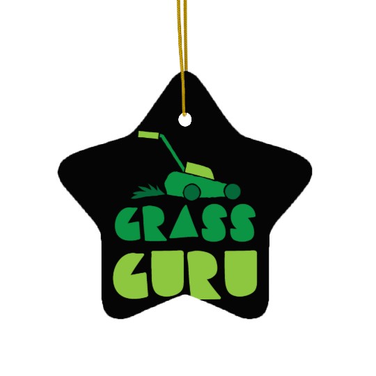 Grass guru with green lawn mower Ceramic Ornaments