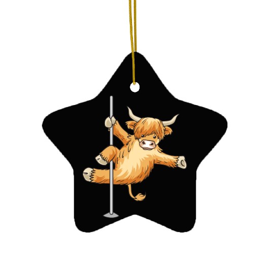 Highland Cattle Scottish Cow Farmer Pole Dance Ceramic Ornaments