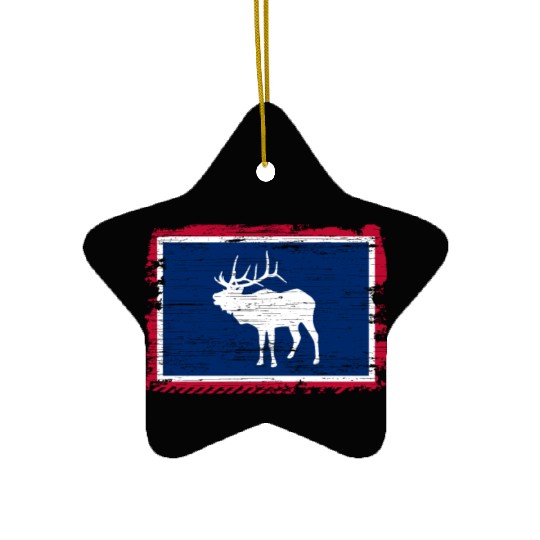 Wyoming Flag Elk Hunting Season For Deer Hunter Ceramic Ornaments