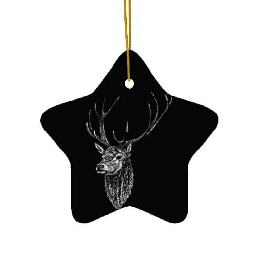 Red deer stag - ink illustration Ceramic Ornaments