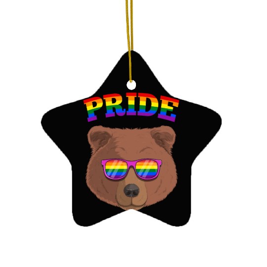 Gay Pride Grizzly Bear with LGBT Rainbow Ceramic Ornaments