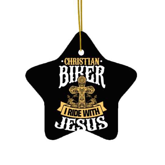 Christian Biker I Ride With Jesus Motorcycle Ceramic Ornaments