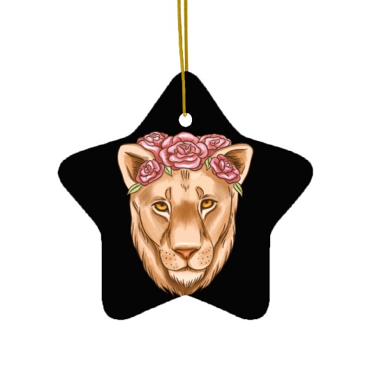 Lioness Watercolor female lion with flowers Ceramic Ornaments