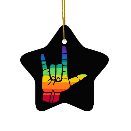 Sign language pride rainbow colors I love you sign Ceramic Ornaments