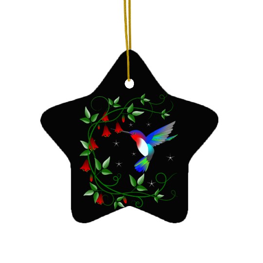 Hummingbird with red flowers Ceramic Ornaments