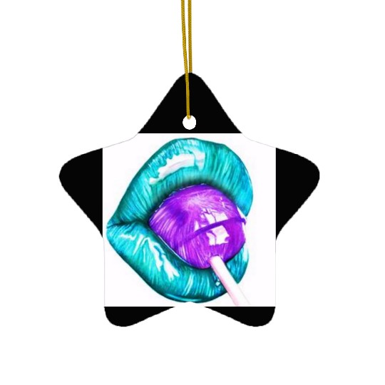 GREEN LIPS AN LOLLIPOP Ceramic Ornaments