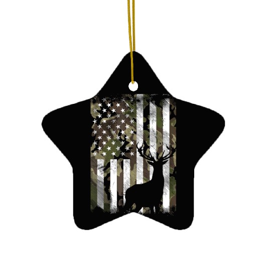 Camo American Flag Deer Hunter Hunting Ceramic Ornaments