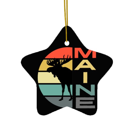 Maine Moose Retro Sunset Acadia Nature Vintage Ceramic Ornaments