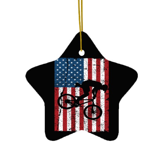 Vintage American Flag Bike Racing Gifts Kids BMX Ceramic Ornaments