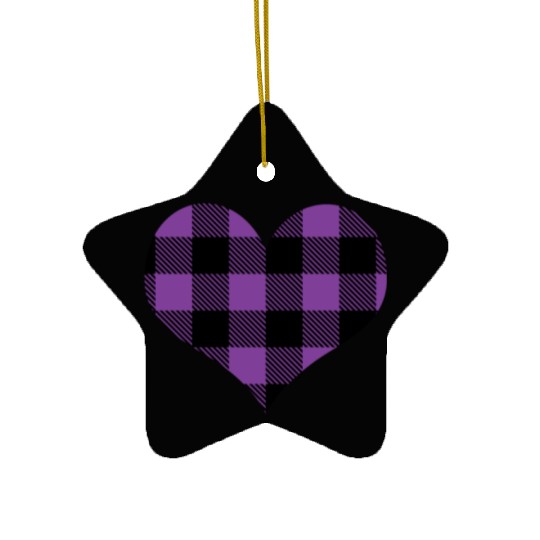 Buffalo Plaid Purple Heart Valentines Day Gift Ceramic Ornaments